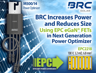 BRC Solar Selects EPC 100 V eGaN FETs for Next Generation Solar Optimizer